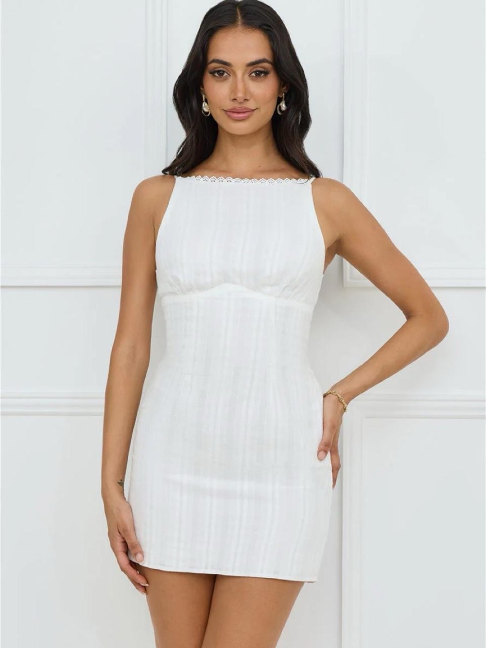 Hello Molly Simply Chic White Mini Dress with Square Neckline